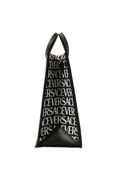 Мужская текстильная сумка-тоут VERSACE черно-белого цвета, арт. 1008913/1A06766 | Фото 4 (Ремень/цепочка: На ремешке; Размер: large; Драгоценные камни: Проставлено; Материал: Текстиль; Материал сплава: Простав�лено)