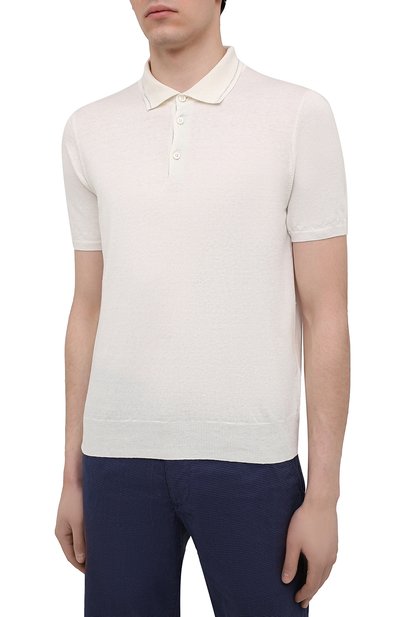 Поло изо льна и хлопка FIORONI белого цвета по цене 43950 руб., арт. MK20701C1, фото 3 Поло изо льна и хлопка FIORONI, арт. MK20701C1, фото 3