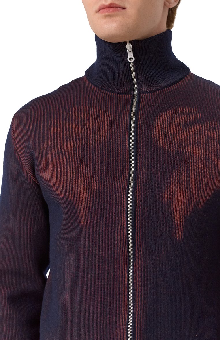 Мужской двусторонний кардиган DRIES VAN NOTEN темно-синего цвета, арт. 251-021223-1711 | Фото 5 (Длина (для топов): Стандартные; Материал внешний: Шерсть, Хлопок; Рукава: Длинные; Мужское Кросс-КТ: Кардиган-одежда; Стили: Гранж; Застежка: Молния; Автоматизация ТО: Проставлено; Автоматизация состава: Проставлено)