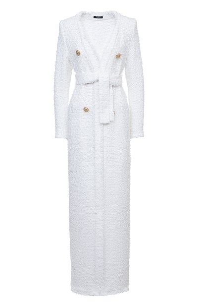 Пальто из хлопка и вискозы BALMAIN белого цвета по цене 322000 руб., арт. XF1UE001/CB76, фото 1 Пальто из хлопка и вискозы BALMAIN, арт. XF1UE001/CB76, фото 1