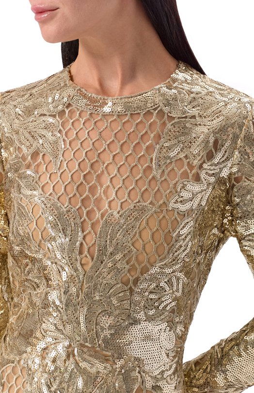 Платье с отделкой пайетками Elie Saab D0407NF25/YA047 Бежевый  D0407NF25/YA047 Фото 4