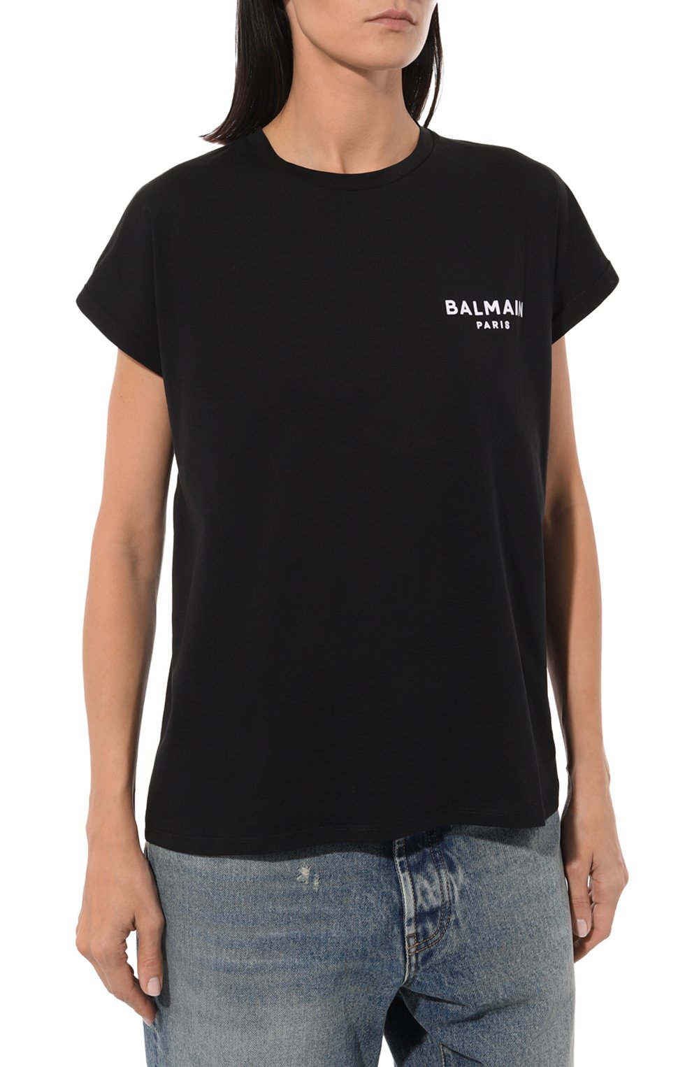 Хлопковая футболка BALMAIN черного цвета по цене 35150 руб., арт. BF1EF010/BB01, фото 3 Хлопковая футболка BALMAIN, арт. BF1EF010/BB01, фото 3
