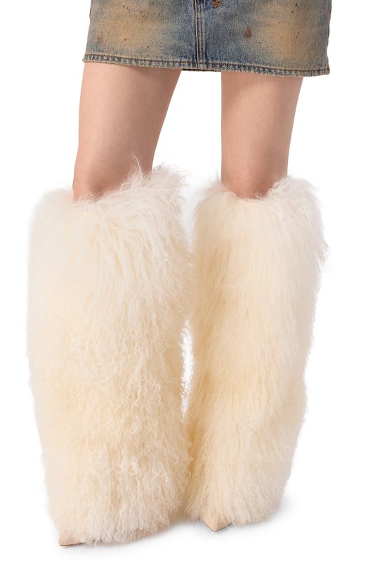 Меховые сапоги Furry Stiletto 105 из овчины Paris Texas PX1072/XMNFR Кремовый  PX1072/XMNFR Фото 2
