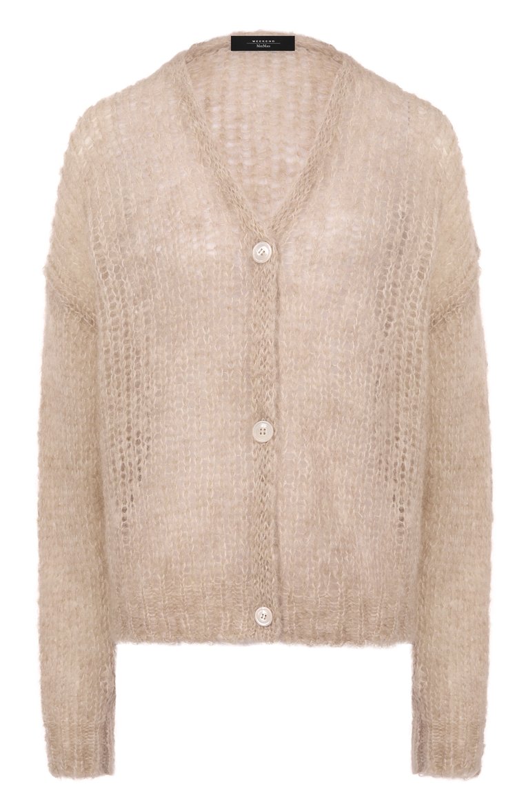 Женский шерстяной кардиган WEEKEND MAX MARA бежевого цвета, арт. P0NTIAC | Фото 1 (Длина (для топов): Стандартные; Рукава: Длинные; Материал внешний: Шерсть; Автоматизация ТО: Проставлено; Автоматизация состава: Проставлено; Стили: Кэжуэл; Женское Кросс-КТ: кардиган-трикотаж)
