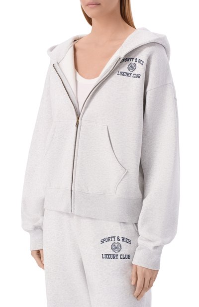 Хлопковая толстовка luxury club SPORTY AND RICH, арт. ST0947842GY03/S&R LUXURY CLUB ZIPPED H00DIE, фото 3