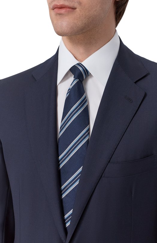 Галстук из шелка и льна Brioni 061D00/PD486 Синий  061D00/PD486 Фото 2