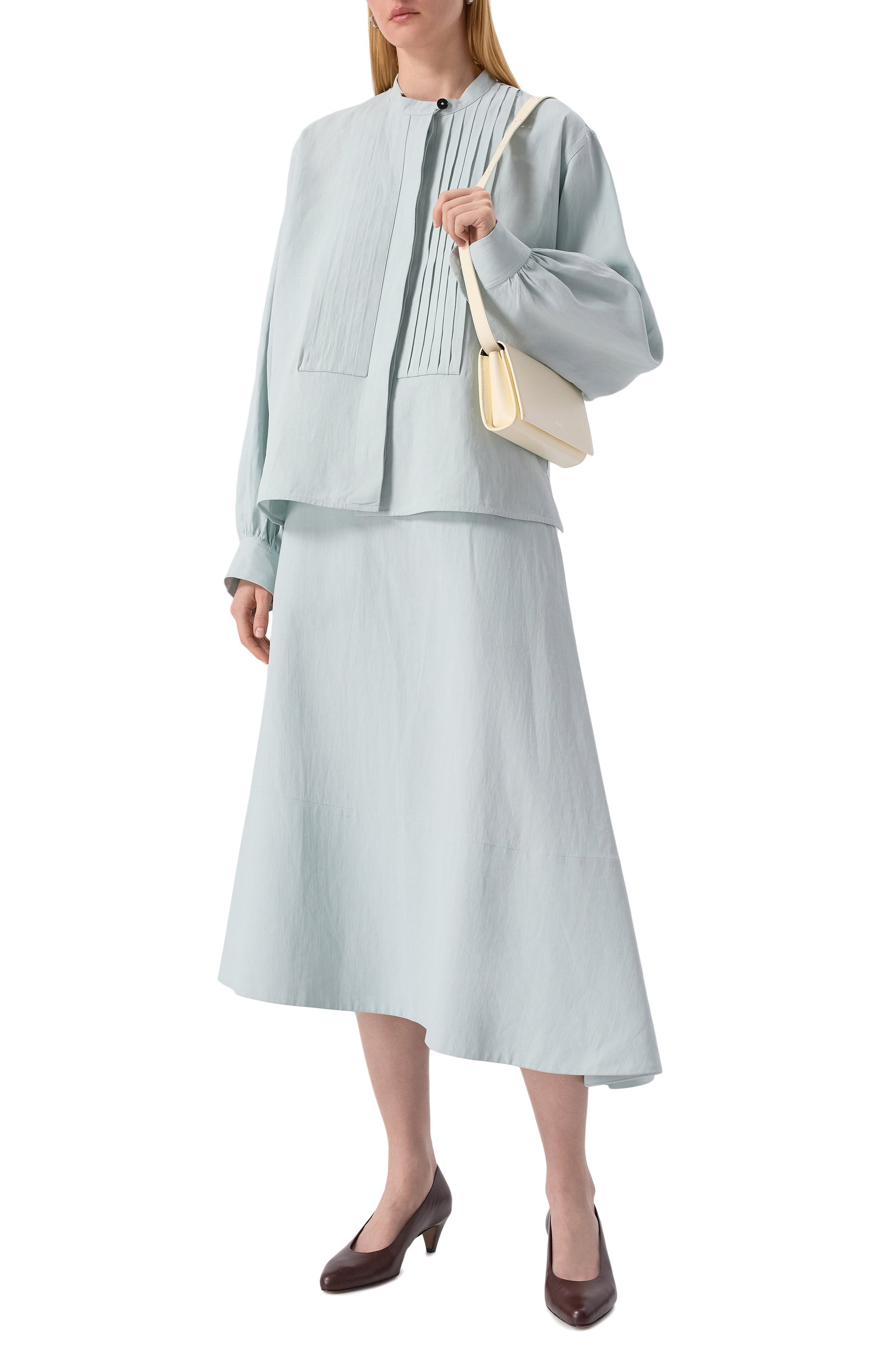 Льняная юбка JIL SANDER голубого цвета по цене 135500 руб., арт. J04MA0006/J60001, фото 2 Льняная юбка JIL SANDER, арт. J04MA0006/J60001, фото 2