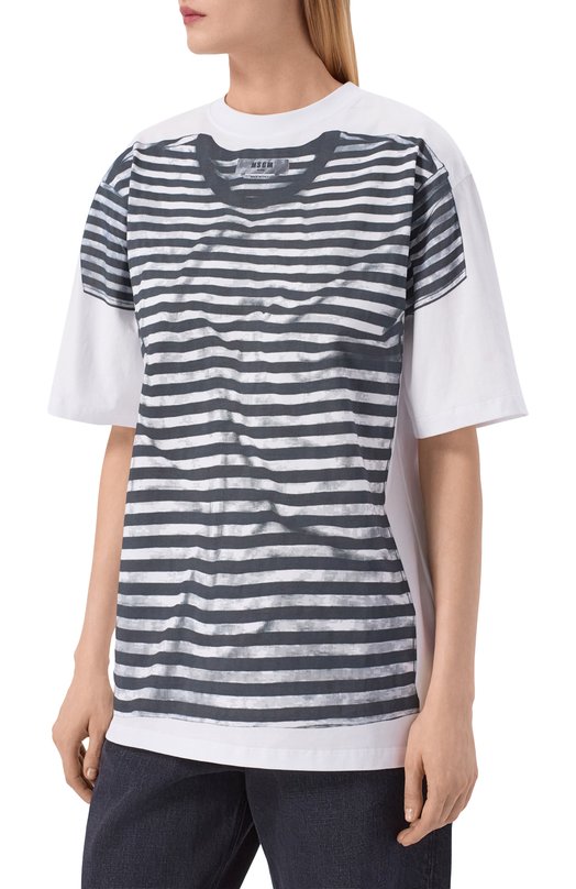Хлопковая футболка MSGM 4042MDM105 267002/267002 Чёрно-белый  4042MDM105 267002/267002 Фото 3