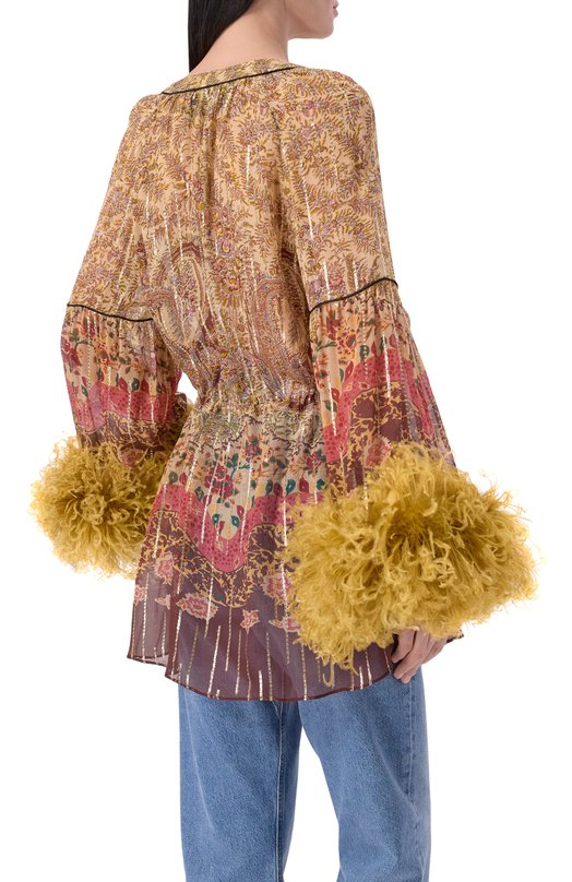 Шелковая блузка с отделкой перьями Valentino 8B3AEBB7/A54 Бежевый  8B3AEBB7/A54 Фото 4