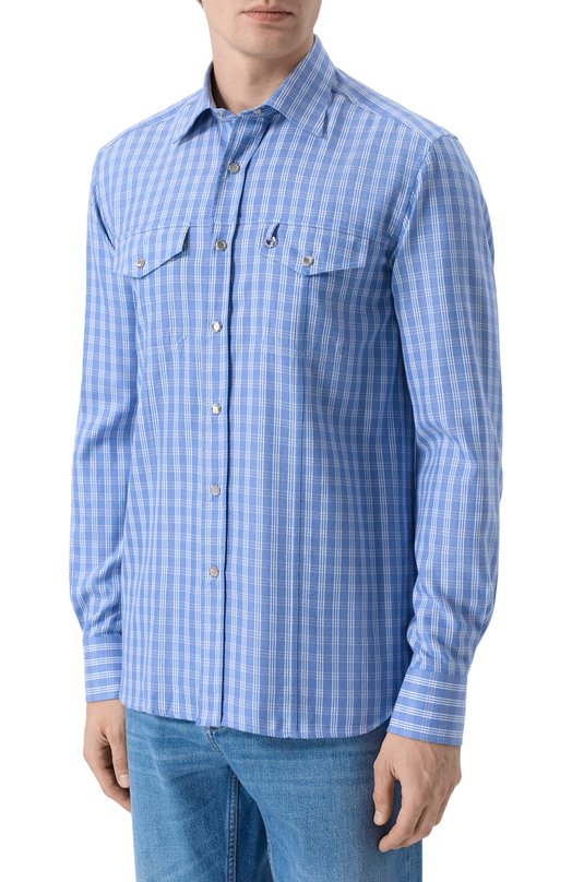 Рубашка из хлопка и лиоцелла Stefano Ricci MC007067/BN2822 Синий  MC007067/BN2822 Фото 3