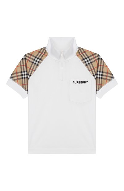 Хлопковая футболка с воротником-стойкой BURBERRY белого цвета по цене 8995 руб., арт. 8011057, фото 1 Хлопковая футболка с воротником-стойкой BURBERRY, арт. 8011057, фото 1