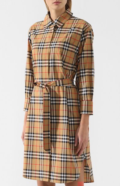 Хлопковое платье-рубашка с поясом BURBERRY, арт. 8003203, фото 3