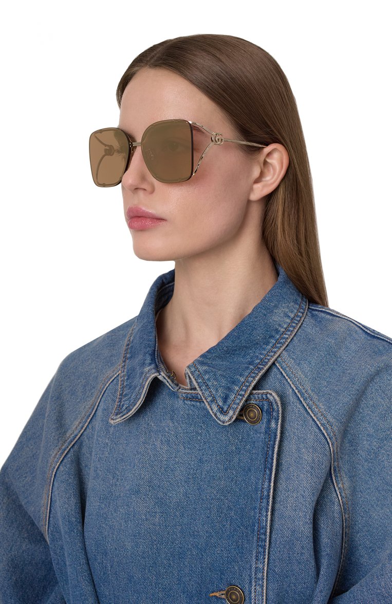 Женские солнцезащитные очки GUCCI золотого цвета, арт. GG1713SA 003 | Фото 2 (Нос: Не проставлено; Региональные ограничения белый список (Axapta Mercury): Не проставлено; Тип очков: С/з; Материал: Металл; Оптика Гендер: оптика-женское; Очки форма: Квадратные)
