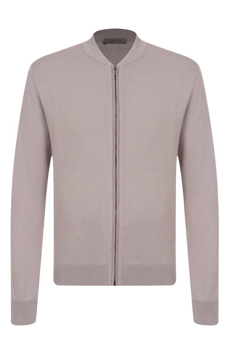 Мужской кардиган из хлопка и льна CORNELIANI серого цвета, арт. 25M590-2525175 | Фото 1 (Материал внешний: Хлопок, Лен; Длина (для топов): Стандартные; Рукава: Длинные; Стили: Кэжуэл; Мужское Кросс-КТ: Кардиган-одежда; Застежка: Молния)