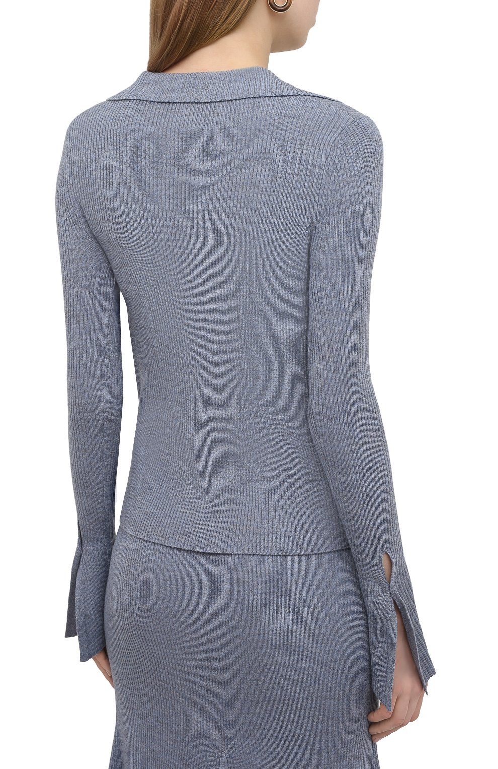 Шерстяной кардиган NANUSHKA синего цвета по цене 35650 руб., арт. SID_BLUE_MELANGE W00L KNIT, фото 4 Шерстяной кардиган NANUSHKA, арт. SID_BLUE_MELANGE W00L KNIT, фото 4