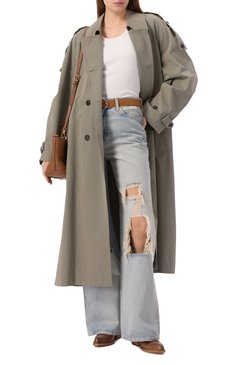 Женский хлопковый тренч LOW CLASSIC хаки цвета, арт. LW251TC01KH | Фото 2 (Рукава: Длинные; Длина (верхняя одежда): Длинные; Материал внешний: Хлопок; Стили: Кэжуэл; Кросс-КТ: Куртка)