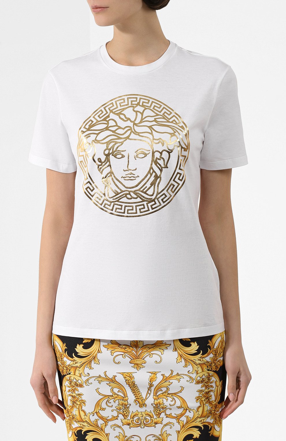 Хлопковая футболка VERSACE белого цвета по цене 34200 руб., арт. A85756/A228806, фото 3 Хлопковая футболка VERSACE, арт. A85756/A228806, фото 3