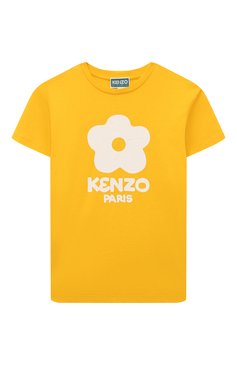 Детское хлопковое платье KENZO желтого цвета, арт. K60210/3-5 | Фото 1 (Материал сплава: Проставлено; Рукава: Короткие; Драгоценные камни: Проставлено; Материал внешний: Хлопок; Случай: Повседневный; Девочки Кросс-КТ: Платье-одежда)