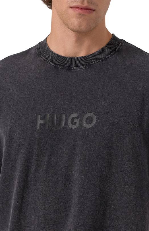 Хлопковая футболка HUGO Blue 50542638 Серый  50542638 Фото 5