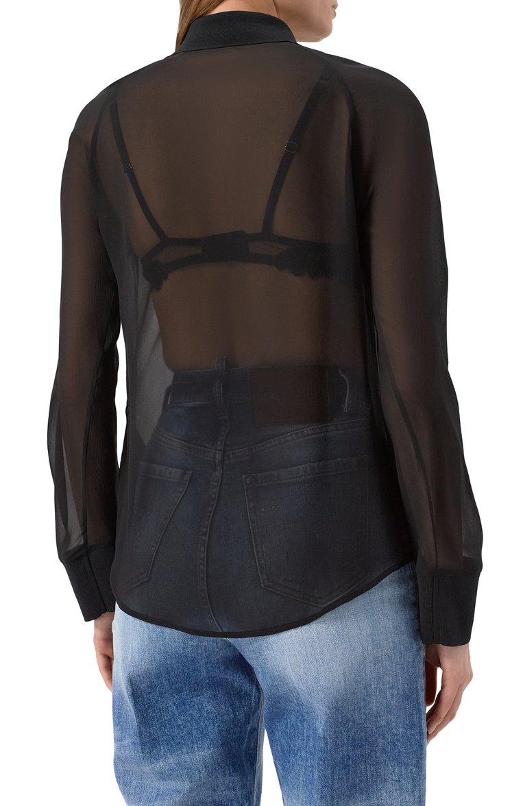 Женская шелковая блузка DSQUARED2 черного цвета, арт. S72DL0768/S76470 | Фото 4 (Длина (для топов): Стандартные; Материал внешний: Шелк; Рукава: Длинные; Стили: Кэжуэл; Принт: Без принта; Женское Кросс-КТ: Блуза-одежда)