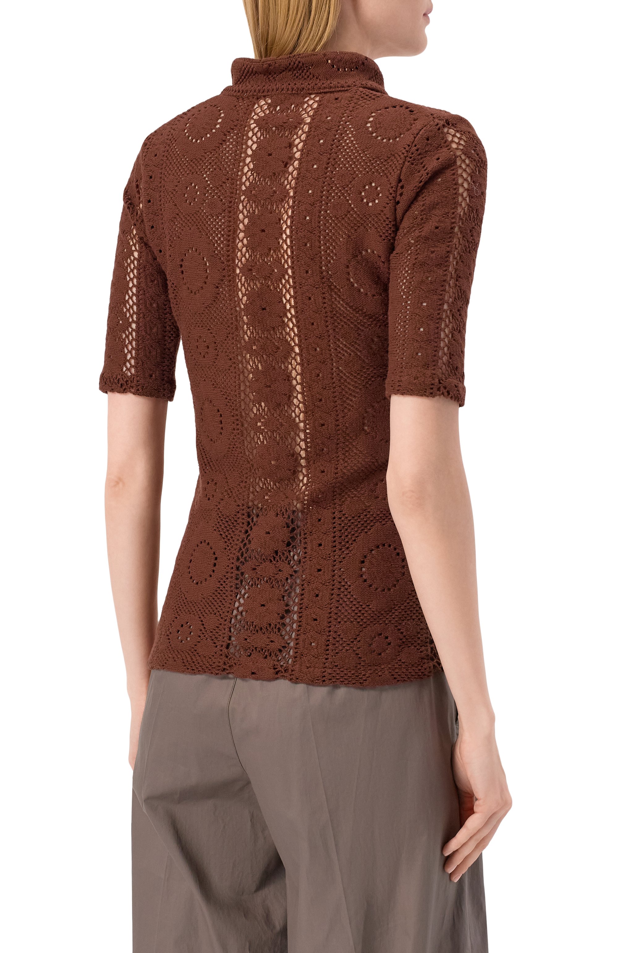 Хлопковое поло ALBUS LUMEN коричневого цвета по цене 38950 руб., арт. AL.RT25.001.P0L0T0P.CR0CHET, фото 4 Хлопковое поло ALBUS LUMEN, арт. AL.RT25.001.P0L0T0P.CR0CHET, фото 4