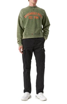 Мужской хлопковый свитшот DSQUARED2 хаки цвета, арт. S74GU0847/S25030 | Фото 2 (Драгоценные камни: Проставлено; Материал сплава: Проставлено; Длина (для топов): Стандартные; Рукава: Длинные; Принт: С принтом; Мужское Кросс-КТ: свитшот-одежда; Стили: Кэжуэл; Материал внешний: Хлопок)