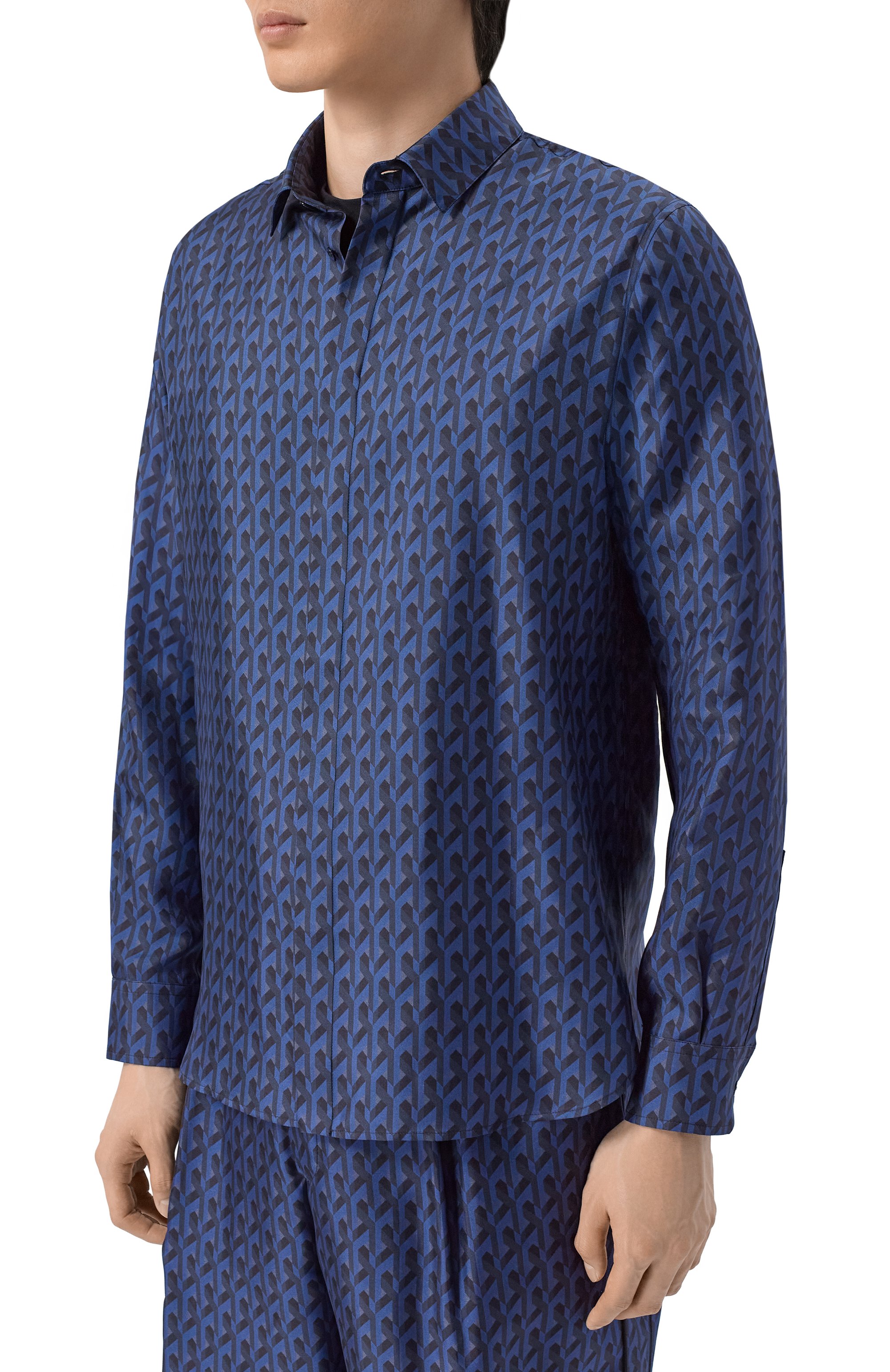 Шелковая рубашка MVST темно-синего цвета по цене 158000 руб., арт. M26.2PM.B019/F128, фото 3 Шелковая рубашка MVST, арт. M26.2PM.B019/F128, фото 3