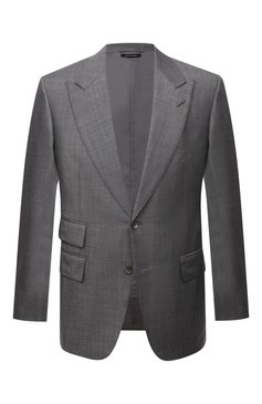 Мужской шерстяной пиджак TOM FORD светло-серого цвета, арт. 238R10/21AL43_1 | Фото 1 (Материал внешний: Шерсть; Длина (для топов): Стандартные; Рукава: Длинные; Материал подклада: Шелк, Купро; 1-2-бортные: Однобортные; Пиджаки М: Приталенный; Случай: Вечерний; Стили: Классический; Материал сплава: Проставлено; Драгоценные камни: Проставлено)
