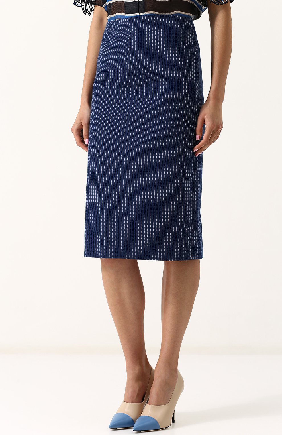 Хлопковая юбка-миди в полоску FENDI, арт. FQ6734 A3BF, фото 3