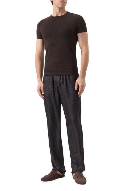 Мужская хлопковая футболка ZEGNA темно-коричневого цвета, арт. N3M20/180 | Фото 2 (Материал внешний: Хлопок; Материал сплава: Проставлено; Рукава: Короткие; Длина (для топов): Стандартные; Драгоценные камни: Проставлено)
