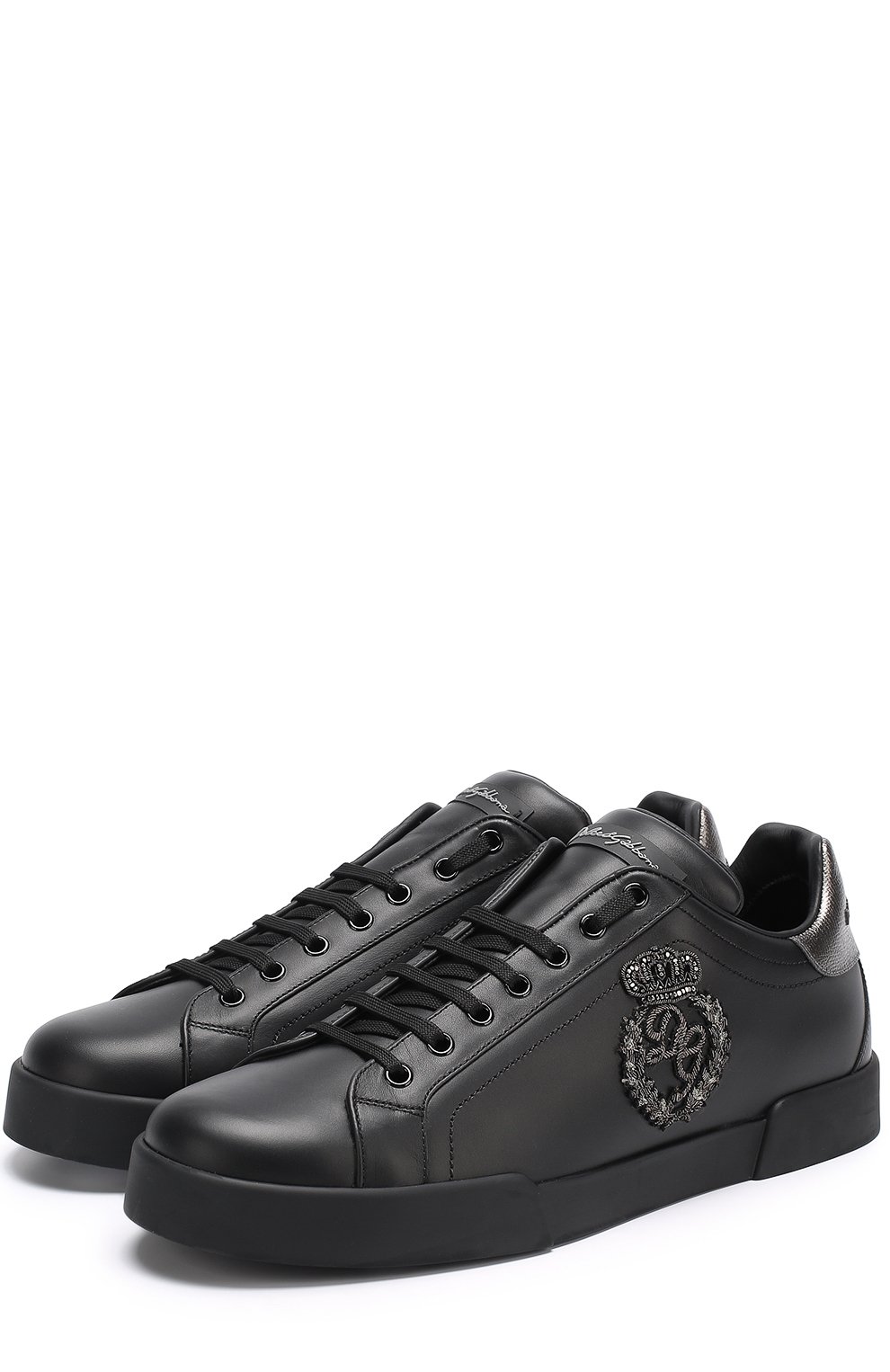 Кожаные кеды portofino с вышивкой DOLCE & GABBANA черного цвета по цене 87650 руб., арт. 0111/CS1538/AH164, фото 1 Кожаные кеды portofino с вышивкой DOLCE & GABBANA, арт. 0111/CS1538/AH164, фото 1