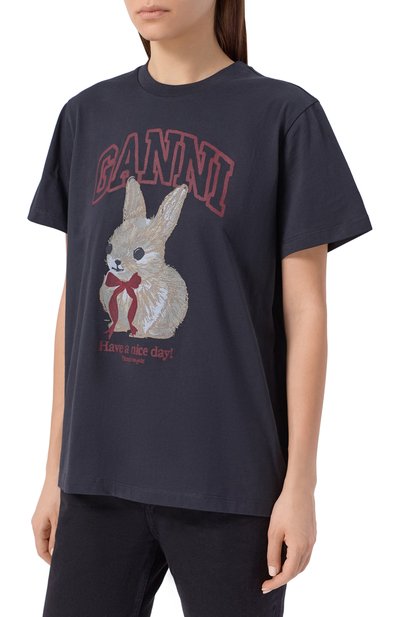 Хлопковая футболка GANNI, арт. A1050061, фото 3