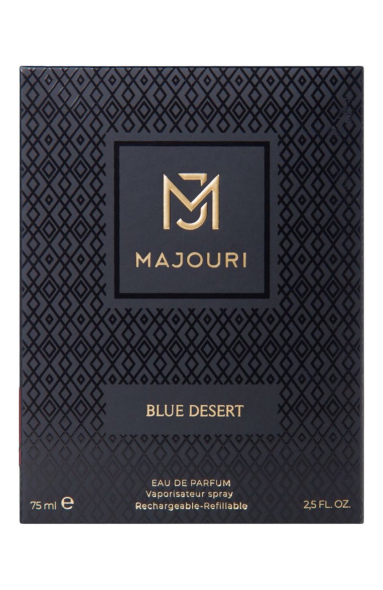 Мужской парфюмерная вода blue desert (75ml) MAJOURI бесцветного цвета, арт. 3665543011011 | Фото 2 (Нос: Не проставлено; Региональные ограничения белый список (Axapta Mercury): Не проставлено; Тип продукта - парфюмерия: Парфюмерная вода; Тип аромата: Древесный; Ограничения доставки: flammable)