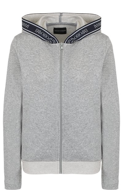 Женский хлопковый кардиган на молнии с капюшоном EMPORIO ARMANI, арт. 164076/8P287