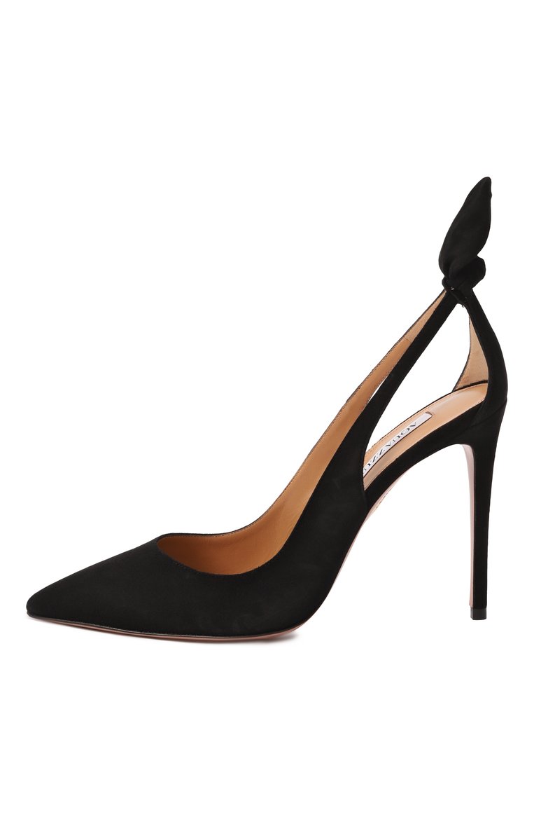 Женские замшевые туфли bow tie 105 AQUAZZURA черного цвета, арт. DENHIGP0-SUE-F00 | Фото 4 (Подошва: Плоская; Материал внешний: Натуральная кожа, Замша; Материал внутренний: Натуральная кожа; Каблук высота: Высокий; Материал сплава: Проставлено; Драгоценные камни: Проставлено; Каблук тип: Шпилька)
