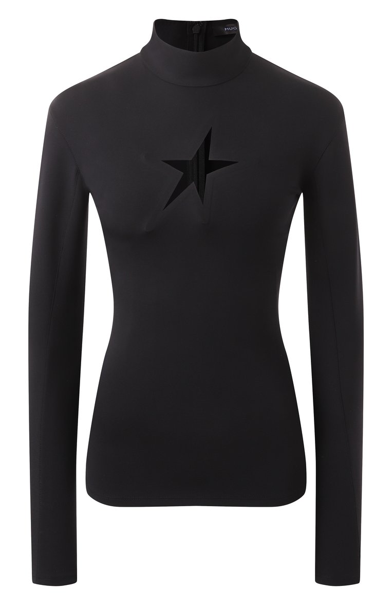 Женский топ MUGLER черного цвета, арт. 25P3T00725859 | Фото 1 (Длина (для топов): Стандартные; Рукава: Длинные; Стили: Гламурный; Материал внешний: Синтетический материал; Автоматизация состава: Проставлено; Автоматизация ТО: Проставлено)