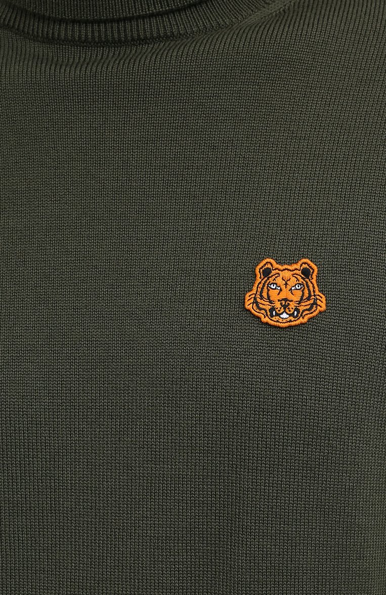 Мужской шерстяной свитер KENZO хаки цвета, арт. FA65PU5383TA | Фото 5 (Материал внешний: Шерсть; Рукава: Длинные; Длина (для топов): Стандартные; Стили: Кэжуэл; Принт: Без принта; Мужское Кросс-КТ: Свитер-одежда)