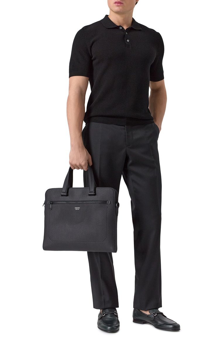 Мужской портфель FERRAGAMO черного цвета, арт. 240133/740811 | Фото 7 (Материал сплава: Проставлено; Ремень/цепочка: На ремешке; Материал: Натуральная кожа; Размер: large; Драгоценные камни: Проставлено; Сумки-технические: Портфели)