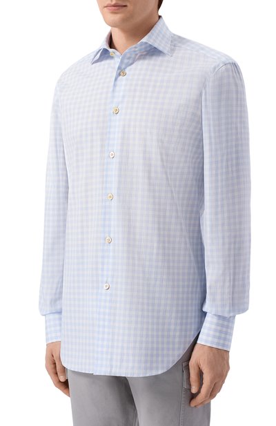 Хлопковая рубашка KITON светло-голубого цвета по цене 79950 руб., арт. UCCH09623, фото 3 Хлопковая рубашка KITON, арт. UCCH09623, фото 3