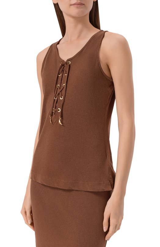 Майка из хлопка и льна Zadig and Voltaire JWTT01278 Коричневый  JWTT01278 Фото 3