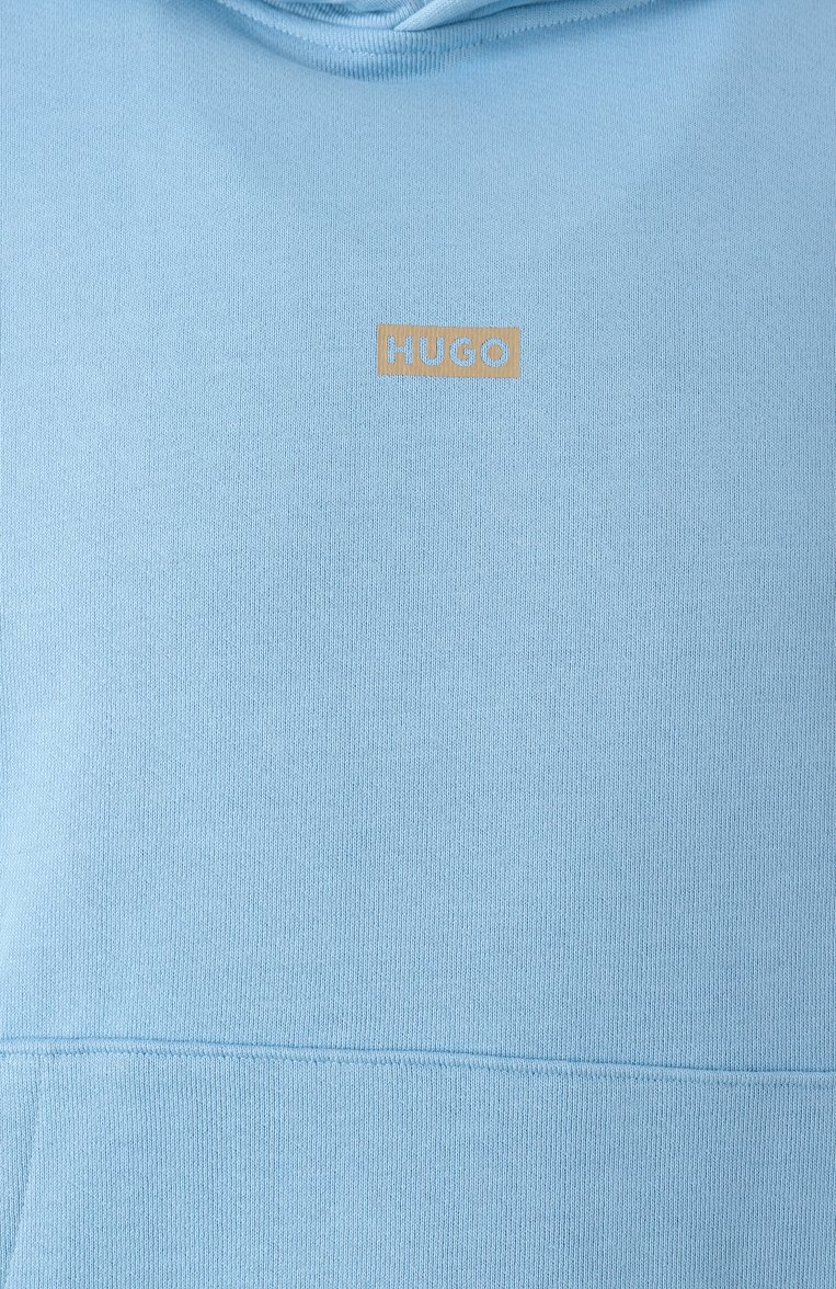 Мужской хлопковое худи HUGO BLUE голубого цвета, арт. 50510724 | Фото 6 (Драгоценные камни: Проставлено; Рукава: Длинные; Длина (для топов): Стандартные; Материал сплава: Проставлено; Стили: Спорт-шик; Принт: С принтом; Мужское Кросс-КТ: Худи-одежда; Материал внешний: Хлопок)