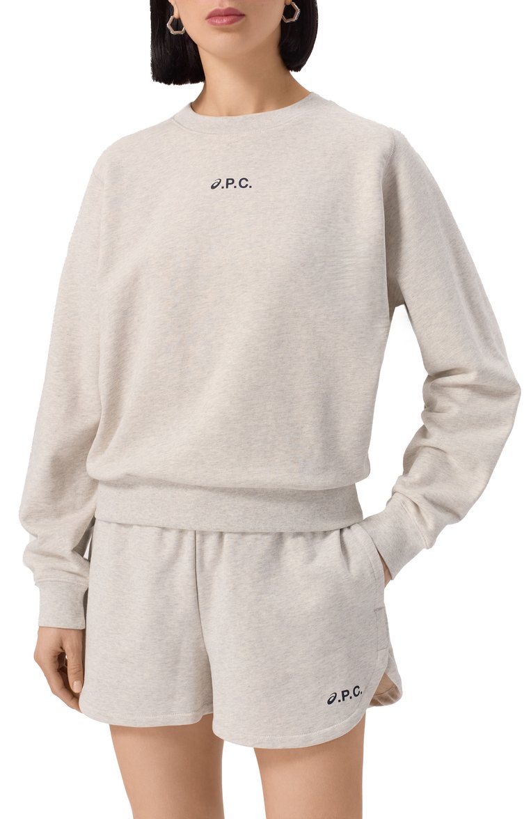 Женский хлопковый свитшот a.p.c. x asics A.P.C. серого цвета, арт. C0EZD-F27959 | Фото 3 (Автоматизация состава: Проставлено; Рукава: Длинные; Длина (для топов): Стандартные; Материал внешний: Хлопок; Автоматизация ТО: Проставлено; Стили: Спорт-шик; Женское Кросс-КТ: Свитшот-одежда)