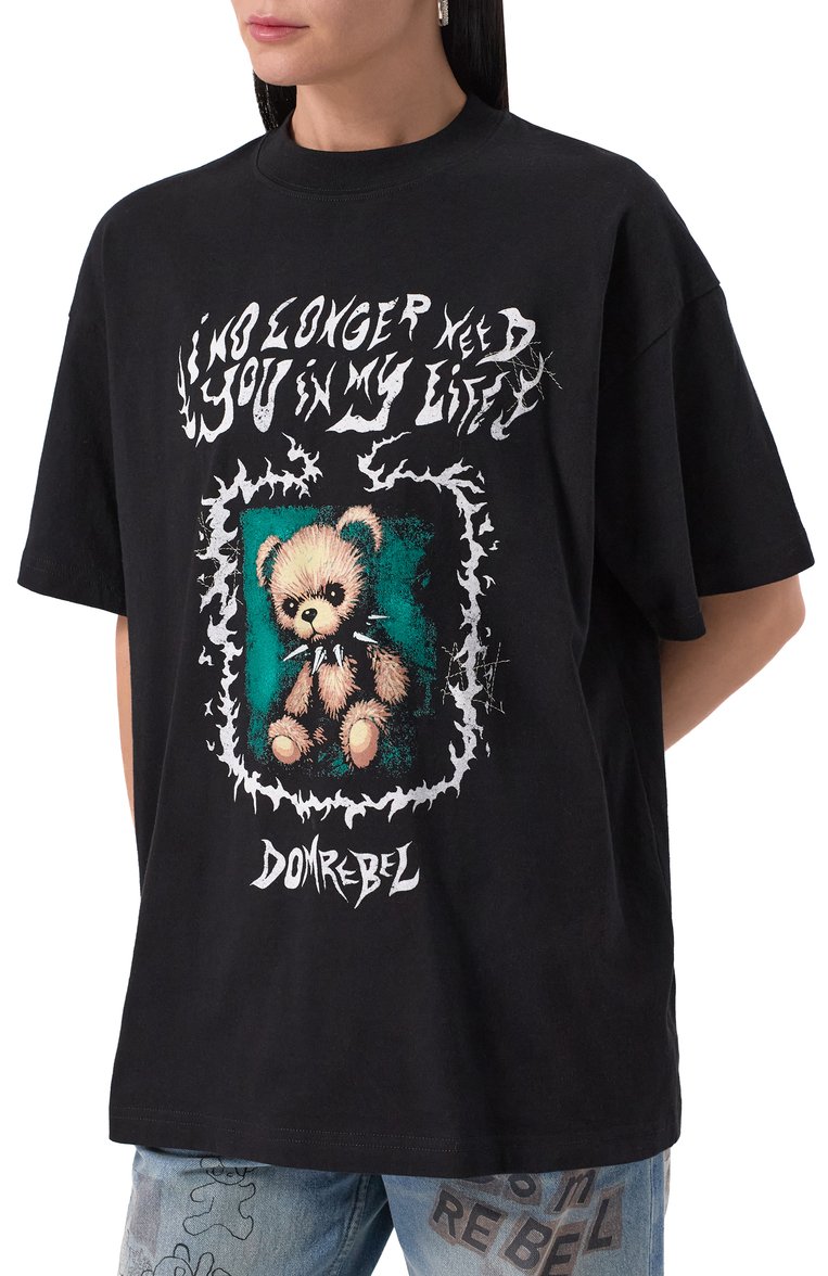 Женская хлопковая футболка DOMREBEL черного цвета, арт. C0LLARBEAR T-SHIRT | Фото 3 (Длина (для топов): Стандартные; Драгоценные камни: Проставлено; Рукава: Короткие; Материал сплава: Проставлено; Принт: С принтом; Стили: Гранж; Материал внешний: Хлопок)