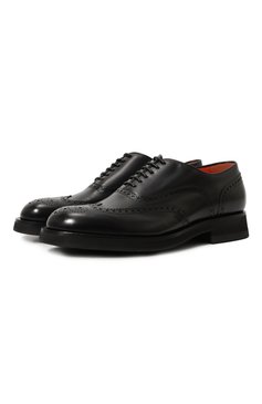 Мужские кожаные оксфорды SANTONI черного цвета, арт. MCCG18536JW2BPWE | Фото 1 (Мужское Кросс-КТ: Броги-обувь; Материал внутренний: Натуральная кожа; Материал сплава: Проставлено; Нос: Не проставлено; Стили: Классический)