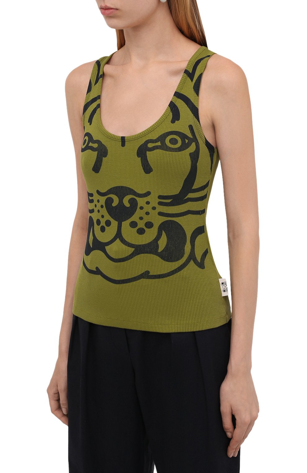 Хлопковая майка KENZO хаки цвета по цене 12100 руб., арт. FB62TS6654JM, фото 3 Хлопковая майка KENZO, арт. FB62TS6654JM, фото 3