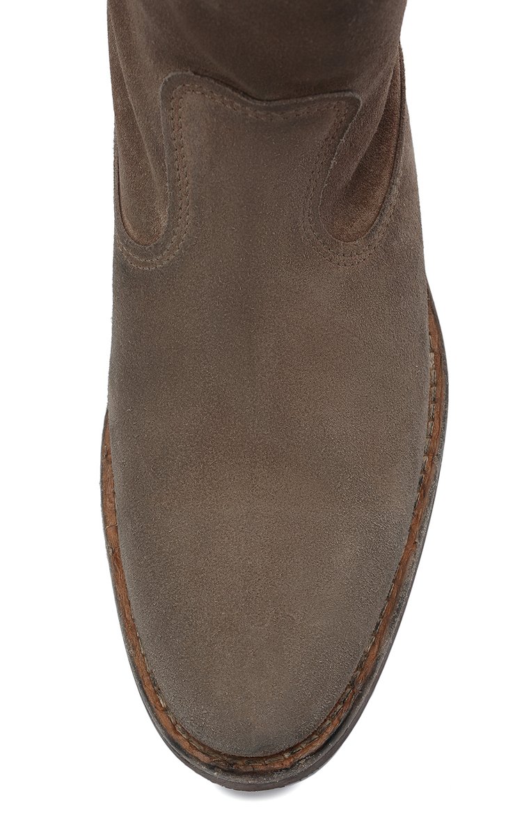 Женские замшевые сапоги GOLDEN GOOSE DELUXE BRAND светло-коричневого цвета, арт. GWF00153.F000677 | Фото 5 (Каблук высота: Низкий; Высота голенища: Низкие; Материал внутренний: Натур�альная кожа; Каблук тип: Устойчивый; Женское Кросс-КТ: Без шнуровки-ботинки; Материал внешний: Замша, Натуральная кожа; Подошва: Плоская; Материал утеплителя: Без утеплителя; Материал сплава: Проставлено; Драгоценные камни: Проставлено)
