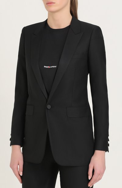 Приталенный жакет на одной пуговице с узкими лацканами SAINT LAURENT, арт. 468626/Y073Q, фото 3