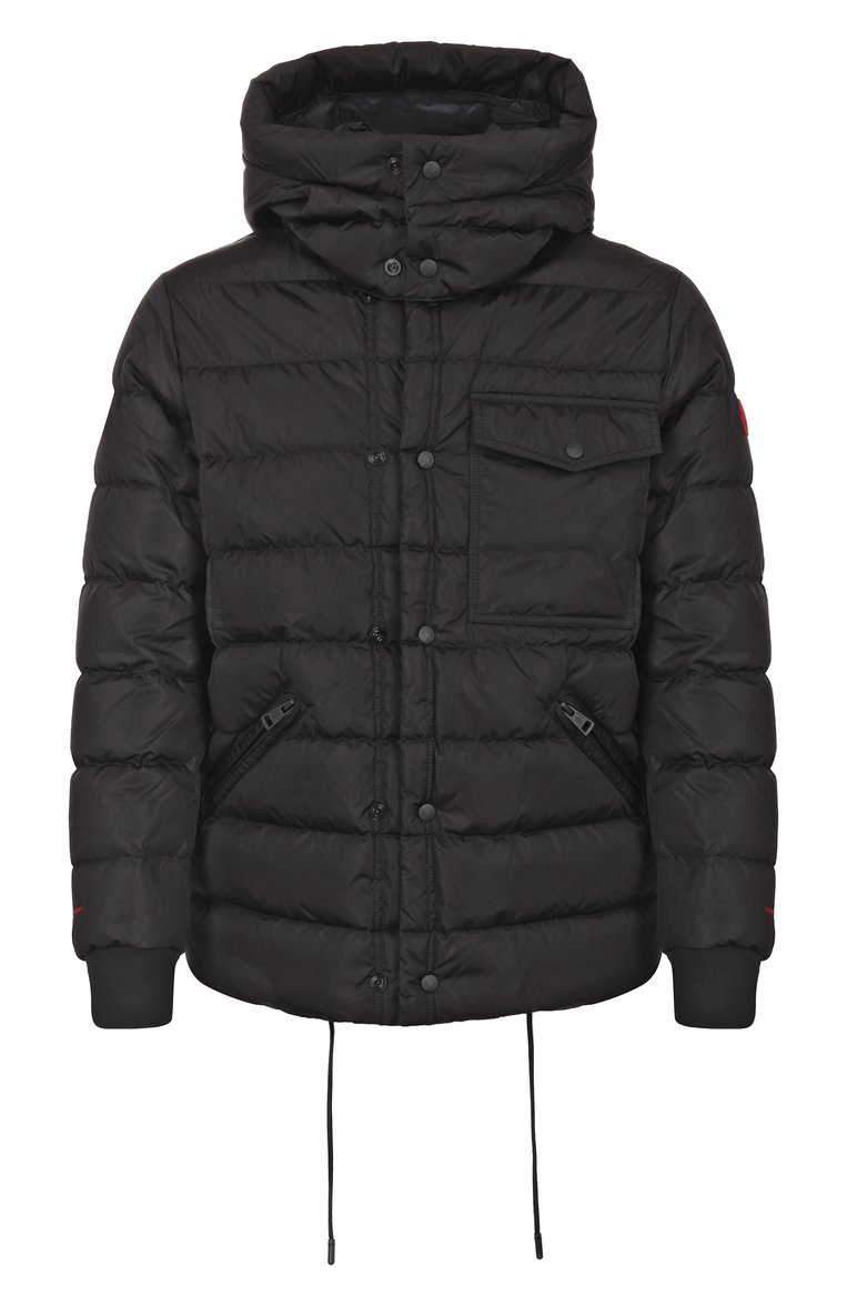 Мужская пуховая куртка MONCLER черного цвета, арт. 1B51E00/539ZD | Фото 1 (Длина (верхняя одежда): Короткие; Материал внешний: Синтетический материал; Материал утеплителя: Пух и перо; Рукава: Длинные; Материал подклада: Синтетический материал; Мужское Кросс-КТ: Куртка-пуховая, пуховик-короткий; Кросс-КТ: Пуховик, Куртка; Стили: Кэжуэл)