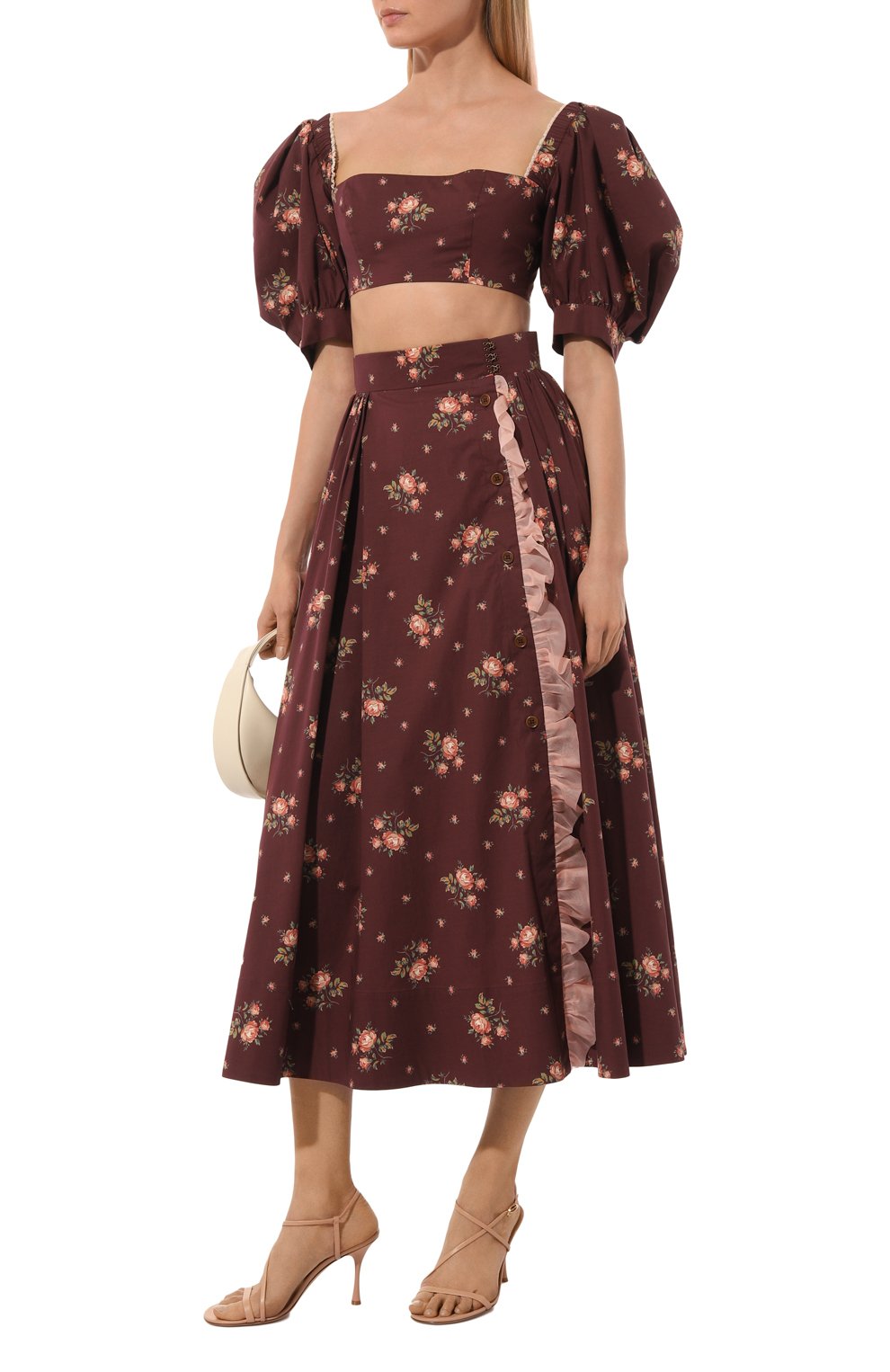 Хлопковая юбка ULYANA SERGEENKO бордового цвета по цене 110000 руб., арт. GNM002SS21Resort 0131т21, фото 2 Хлопковая юбка ULYANA SERGEENKO, арт. GNM002SS21Resort 0131т21, фото 2