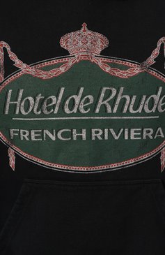 Мужской хлопковое худи RHUDE черного цвета, арт. RHPS24H004012610 | Фото 5 (Материал внешний: Хлопок; Рукава: Длинные; Драгоценные камни: Проставлено; Материал сплава: Проставлено; Длина (для топов): Стандартные; Принт: С принтом; Мужское Кросс-КТ: Худи-одежда; Стили: Спорт-шик)